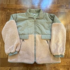 Ice Bird S/M Green Beige Colorblock Full Zip Jacket High Neckline Lined Pockets